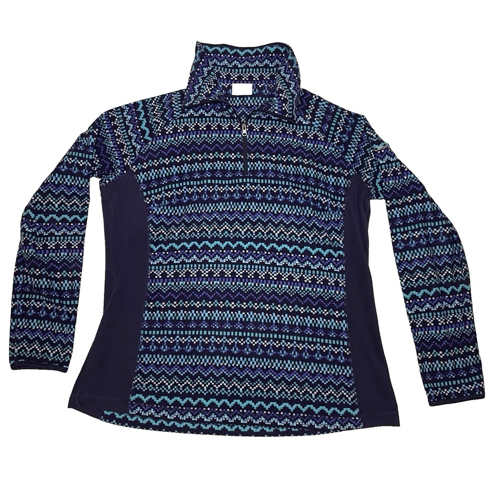 Columbia Glacial Fleece III Print Women's Black And Blue Fleece Quarter Zip XL